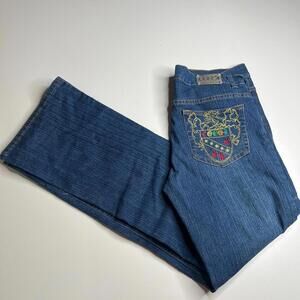 Coogi Women’s Jeans Sz 3/4 Medium Wash Denim Embroidered Crest Pockets Y2K Hip